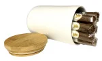 Weßes Porzellan Zigarren Jar mit Holzdeckel Foto 3