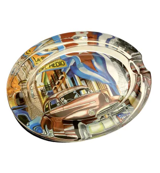 Zigarrenascher Glas oval mit Cuba Design 2 Ablagen