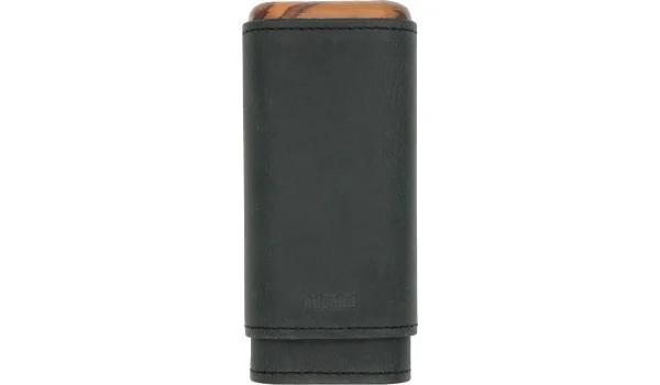 adorini Zigarrenetui für 2-3 Zigarren Leder schwarz Ober- und Unterseite Holz