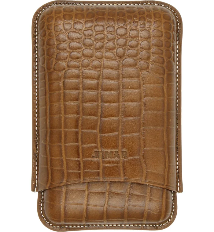 Jemar Leder Zigarrenetui für drei Zigarren Kroko Camel 464/3